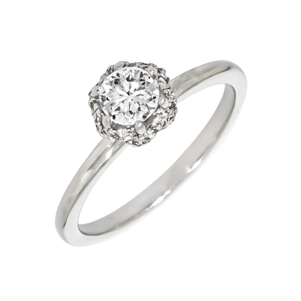 18K Solitaire Ring with Diamonds