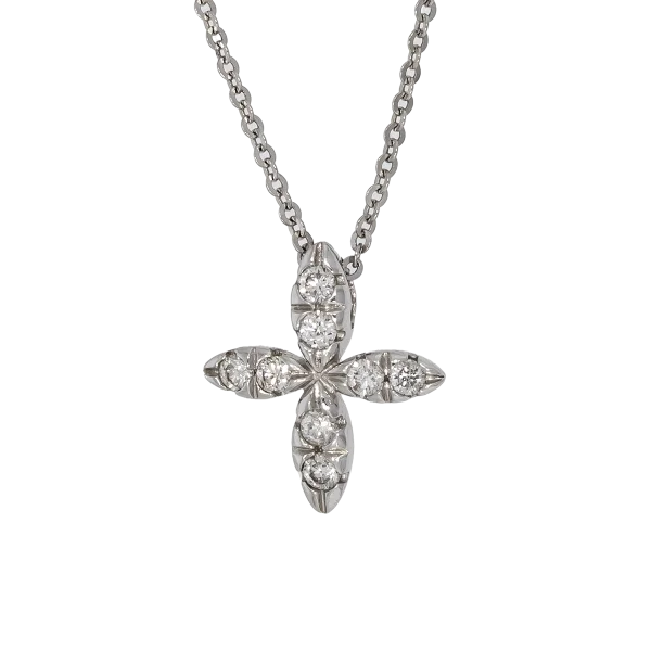 18K White Gold Cross with Chain and Diamonds