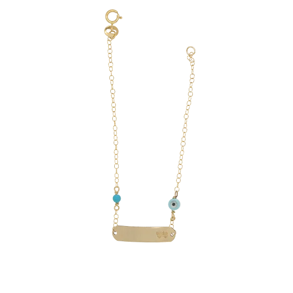 Children's Identity Bracelet for Boys with Evil Eye and Light Blue Bead