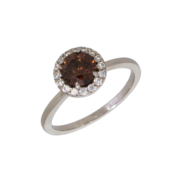 14K White Gold Rosette Ring with Brown Zircon
