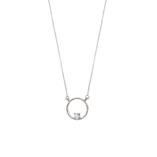 18K Weißgold-Anhänger Kreis mit Kette und Diamant 0,14 ct