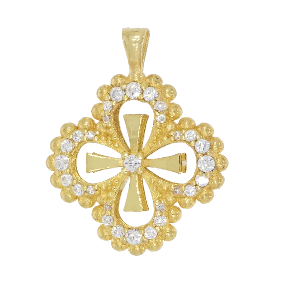 Double-Sided Gold Motif with Cross and Zircon