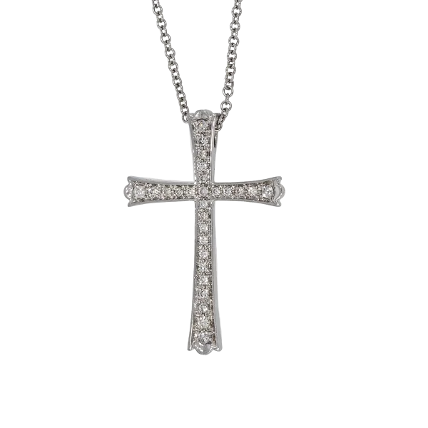 18K White Gold Cross with Chain and Diamonds