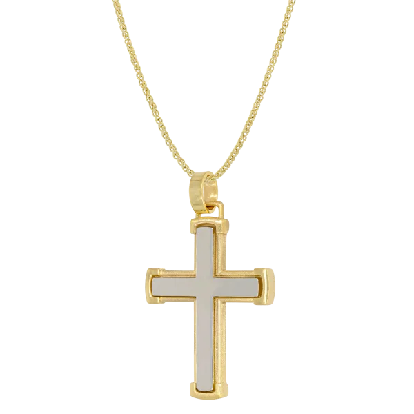 Beidseitiges zweifarbiges Goldkreuz „Docres“ aus Weiß- und Gelbgold