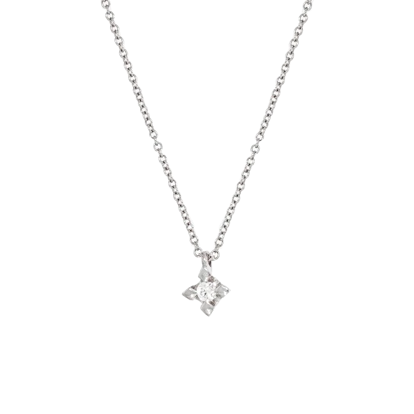 18K Weißgold-Anhänger mit Kette und Diamant
