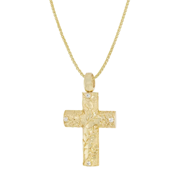 Women's 14K Gold Cross with Leaves