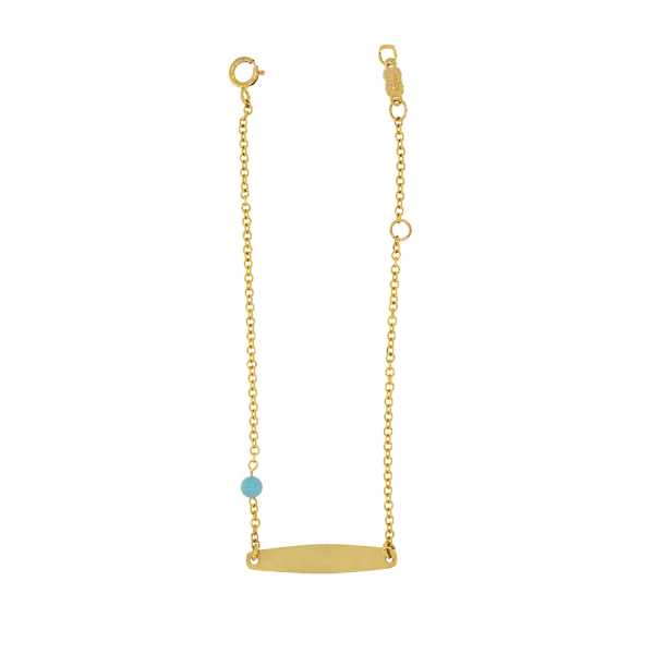 14K Identity Bracelet with Blue Bead