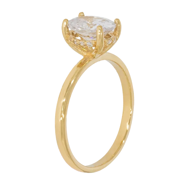 14K Yellow Gold Solitaire Ring with Oval Stone and Zircon in the Setting
