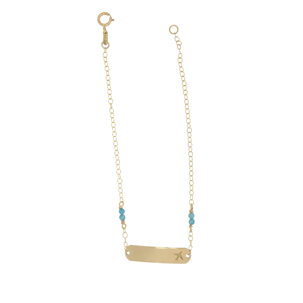 Children's Identity Bracelet for Boys with Light Blue Beads