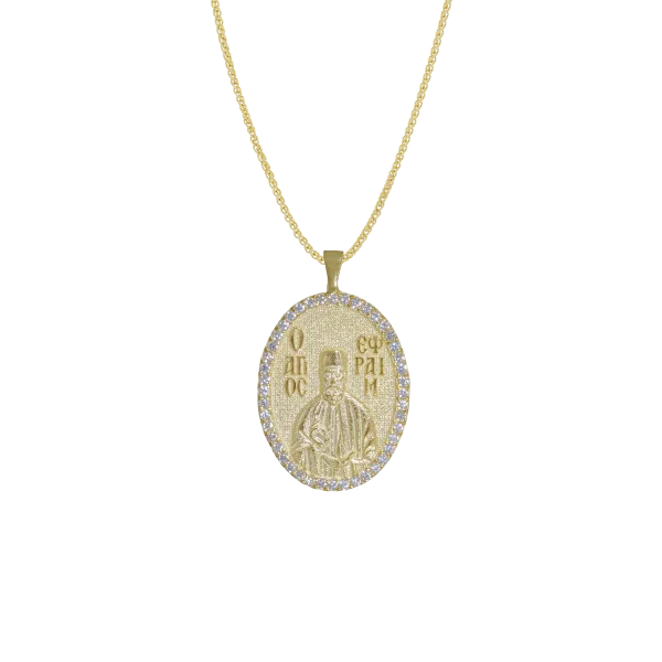 Goldenes Schutzamulett Heiliger Ephraim mit Zirkonia