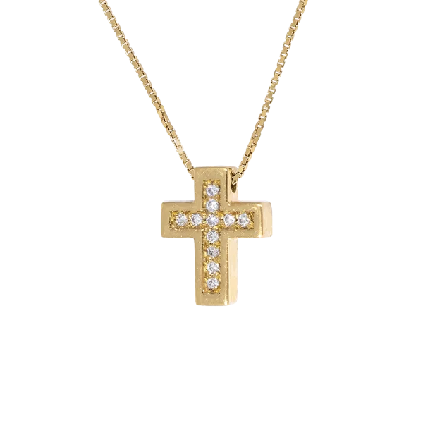 18K Mini Gold Cross with Chain and Diamonds