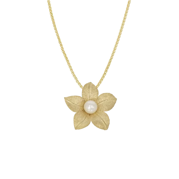 Women's Gold Flower Pendant with Pearl