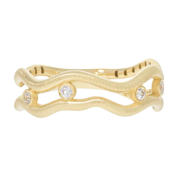 Ring in unregelmäßiger Form aus 14K Gelbgold mit Zirkonia
