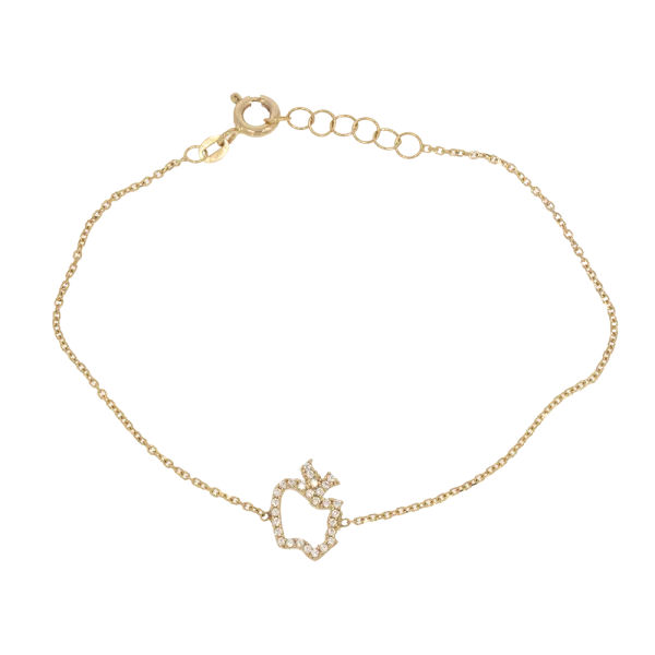 Damenarmband aus 14K Gold mit feiner Kette und Apfel-Element mit Zirkonia