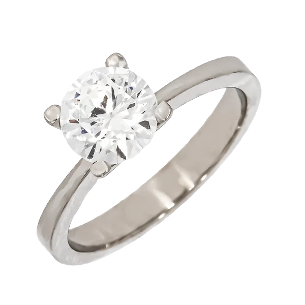 14K White Gold Solitaire Ring with Large Zircon