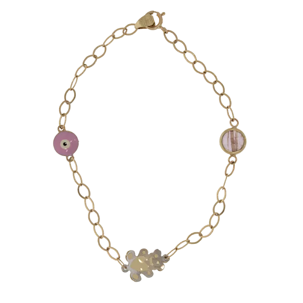 14K Gold Children's Bracelet with Teddy Bear