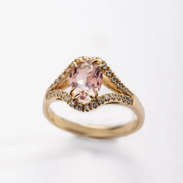 14K or 18K Ring with Morganite, Tourmaline or Blue Topaz and Diamonds