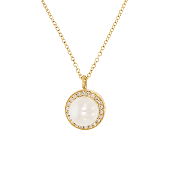 Goldcollier 18K mit Perle und Diamanten