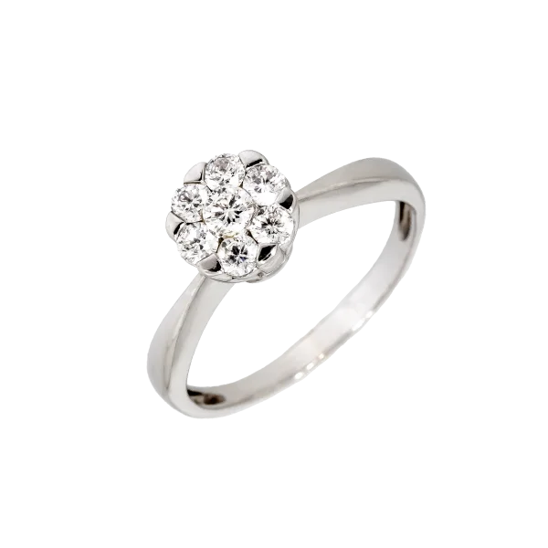18K White Gold Rosette Ring with Natural Diamonds