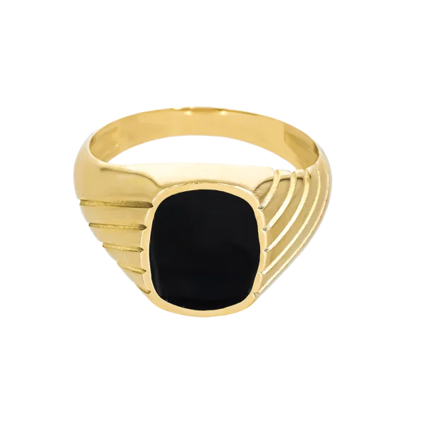 Herrenring mit schwarzem Stein aus 14K oder 18K Gold