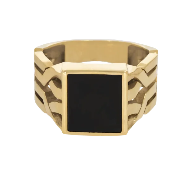 Herrenring mit schwarzem Stein aus 14K oder 18K Gold