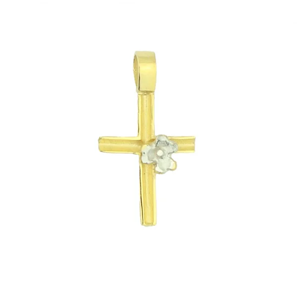 Small Gold Cross with Little Flower