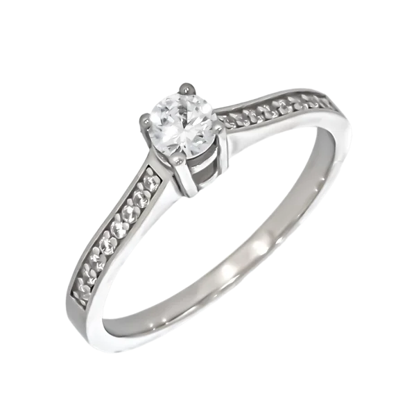 18K Pavé Solitaire Ring with Diamonds
