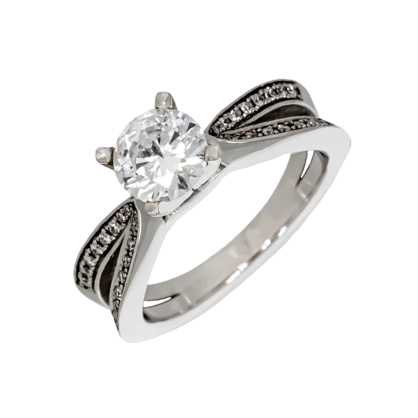 18K Pavé Solitaire Ring with Diamonds
