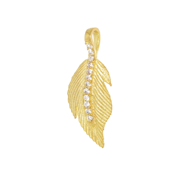 Damen-Goldcollier im Feder-Design mit Zirkonia