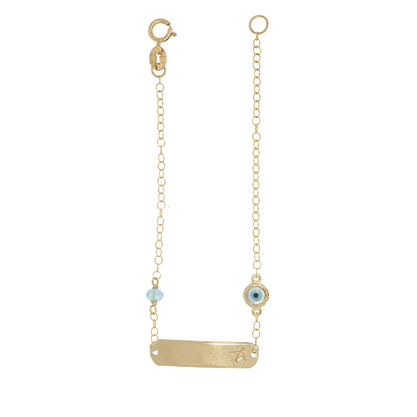 Children's Identity Bracelet for Boys with Evil Eye and Light Blue Crystal