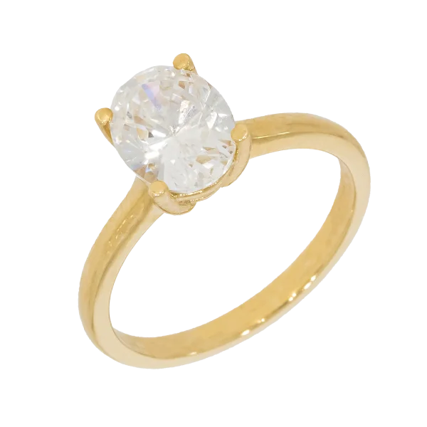 14K Yellow Gold Solitaire Ring with Oval Stone