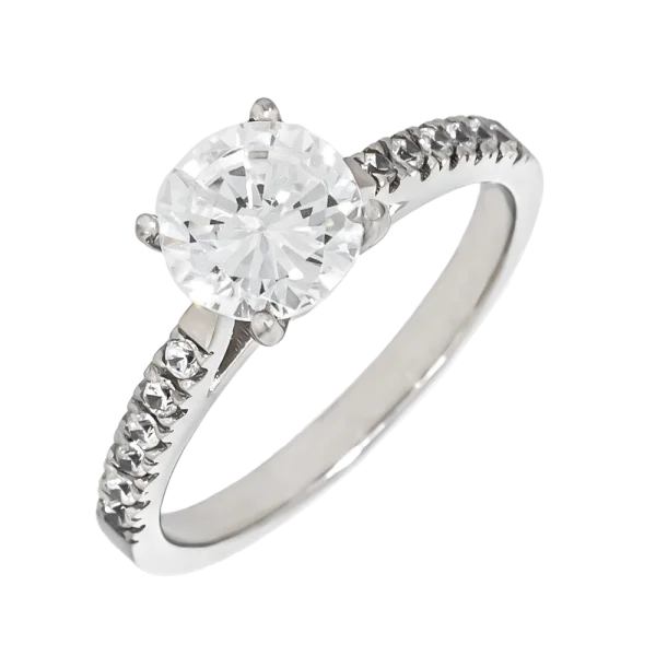 18K Pavé Solitaire Ring with Diamonds