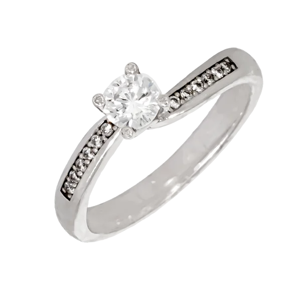 18K Pavé Solitaire Ring with Diamonds