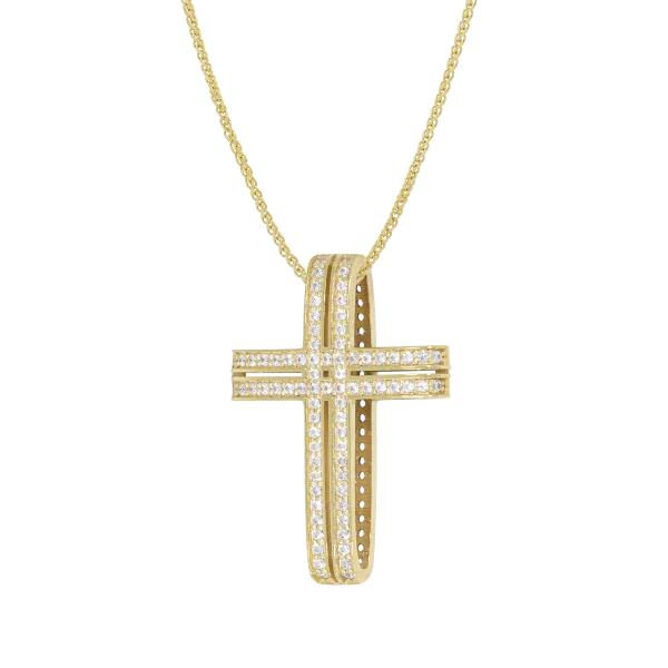 Distinctive Gold Cross with Stones on the Front and Plain on the Back