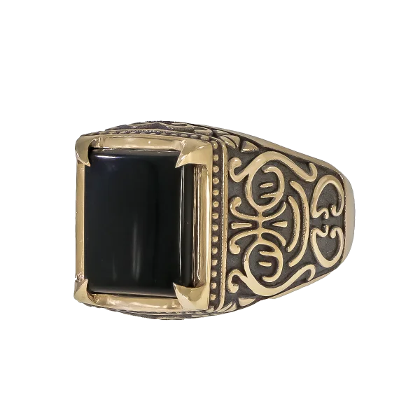 Herrenring mit schwarzem Stein aus 14K oder 18K Gold