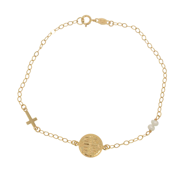 14K Gold Konstantinato Charm Bracelet with Pearls