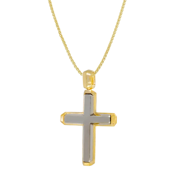 Zweifarbiges Goldkreuz „Odeit“ aus Weiß- und Gelbgold