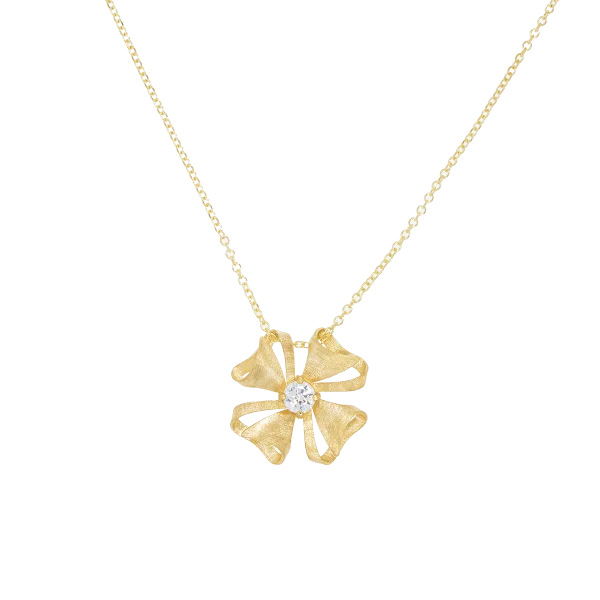 Women's Gold Flower Necklace with Zircon and Fine Chain