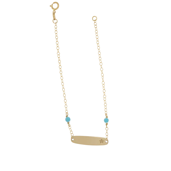 Children's Identity Bracelet for Boys with Light Blue Beads