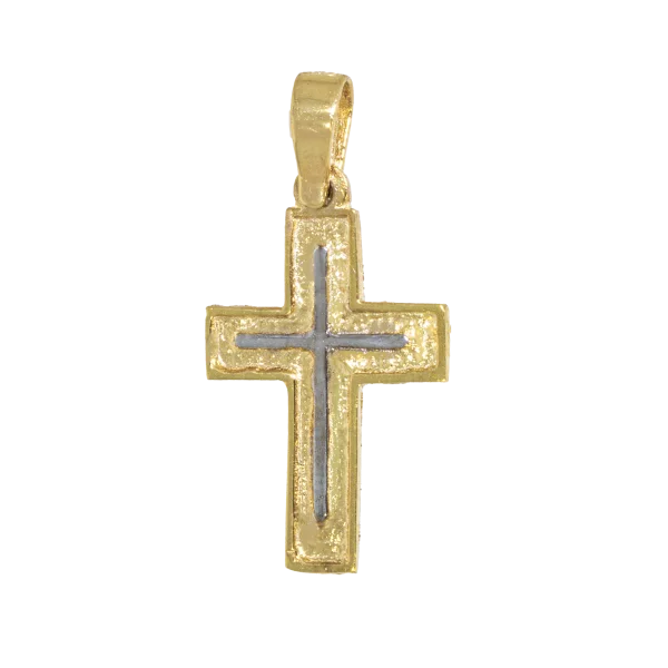 Small Two-Tone Gold Cross 9K or 14K