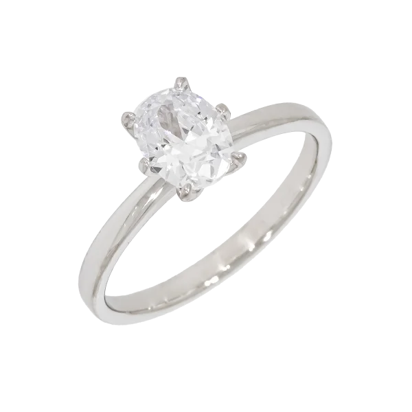 14K White Gold Solitaire Ring with Oval Stone