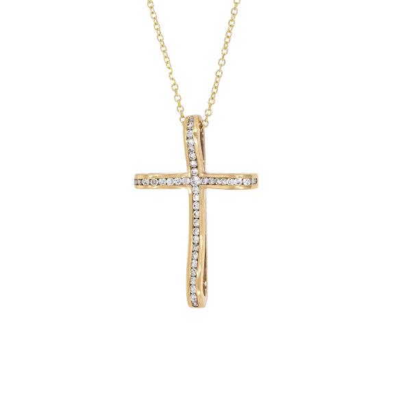 18K Gold Cross with Chain and 0.35ct Diamonds